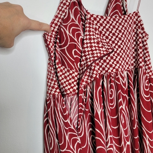 LONDON TIMES Halter Dress Red Abstract Print Retro Sweetheart Neck Women's 14 - Picture 7 of 13